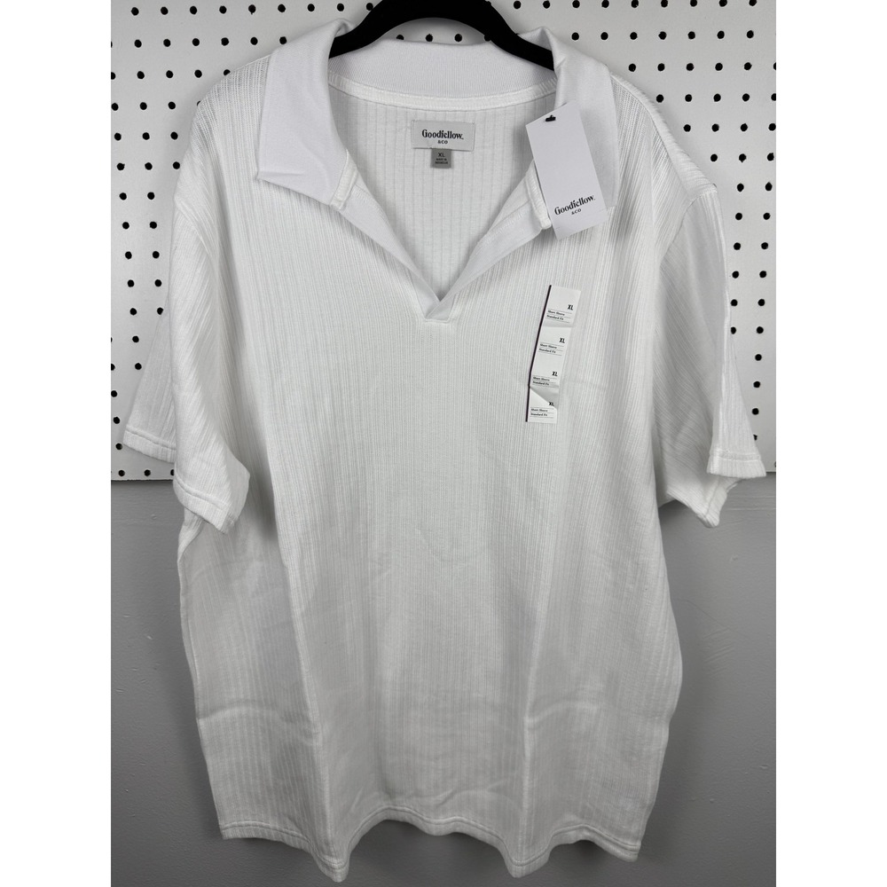Goodfellow & Co Mens XL White Textured Knit Short Sleeve V-Neck Polo Shirt NWT